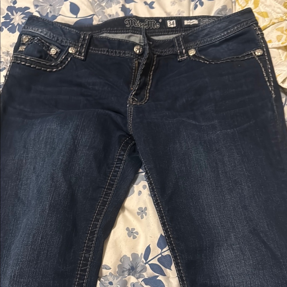 Miss Me Blue straight boot cut Jeans with Subtle Fading